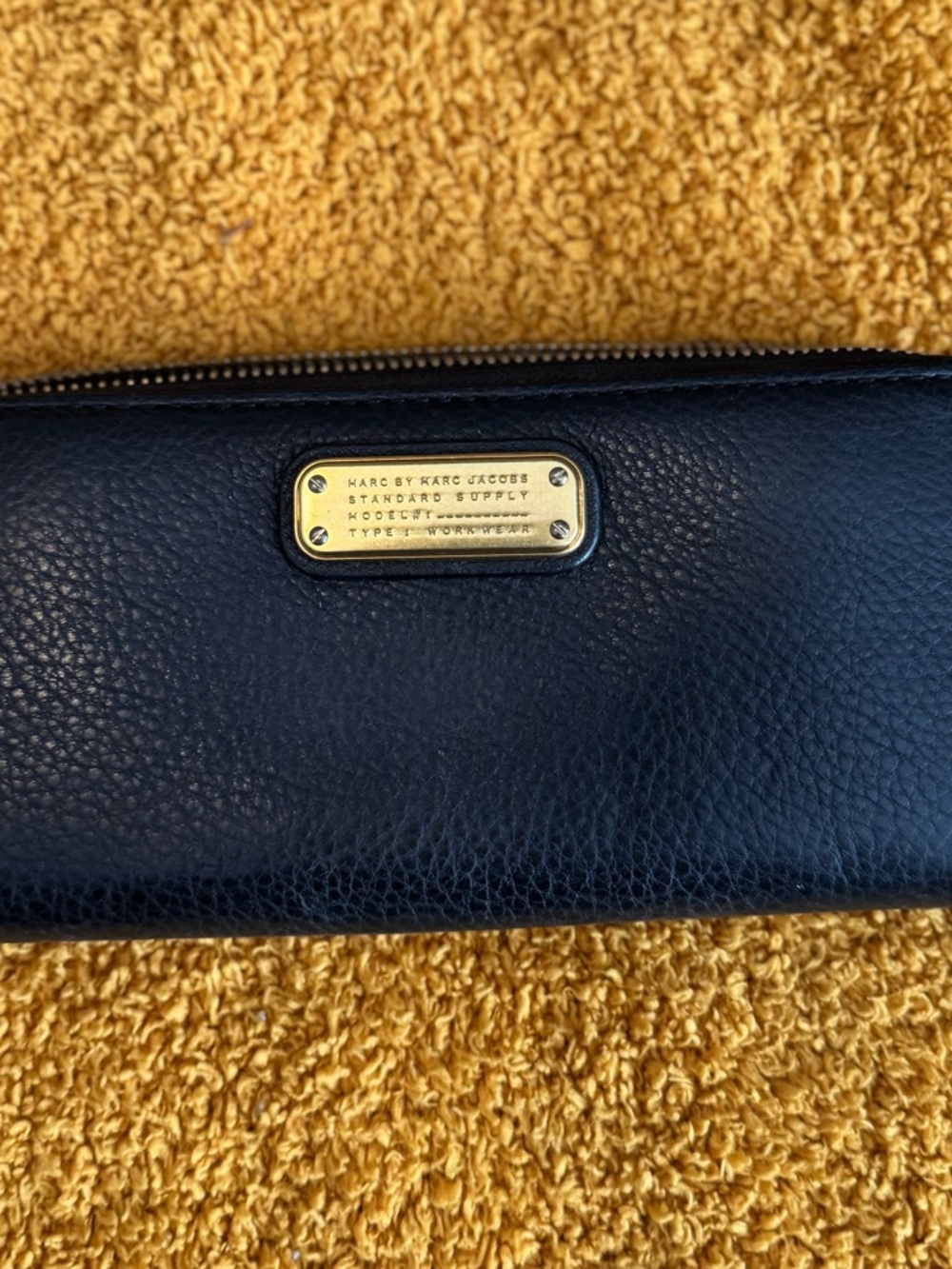 Marc by Marc Jacobs Navy Pebbled Leather Zip Wallet with Gold Plate